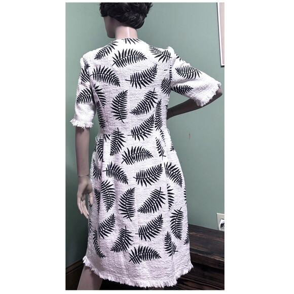 Oscar de la Renta White/Black Fern/Leaf Cotton Tweed Knee Length DRESS sz 6 - Picture 5 of 8